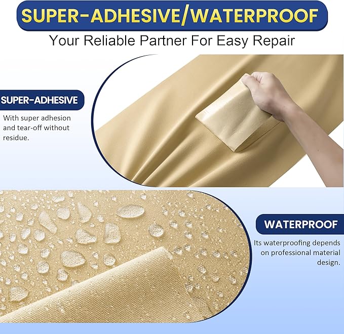 Self-Adhesive Canvas Repair Tape, 16" x 40" Waterproof Canvas Repair Patch, Fabric Patch Repairs Kit for Furniture, Tents, Sunbrellas, Boat Covers Awnings, Couches, Clothes, Bags Beige