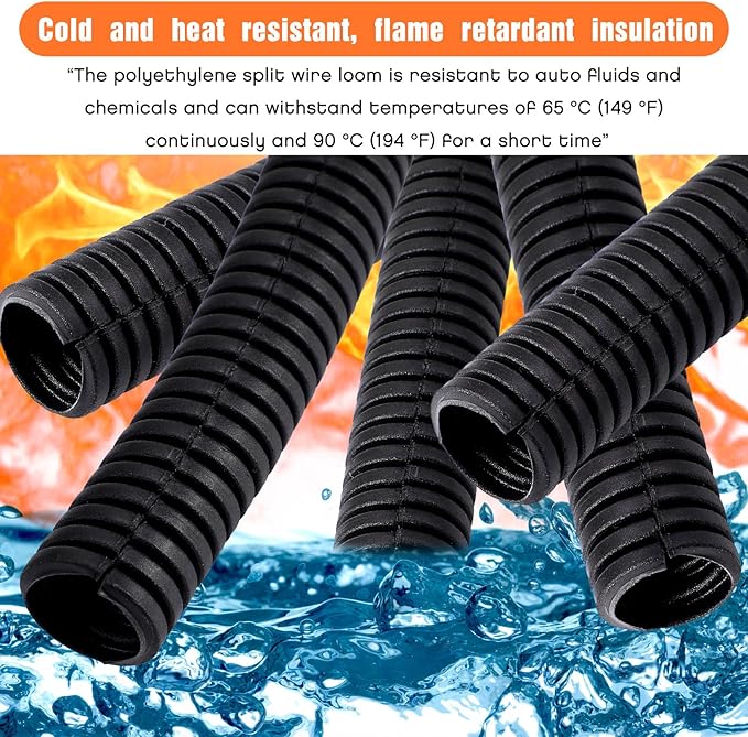 Sasylvia 1/4" X 500 ft Split Wire Loom Cord Protector Tubing Split Conduit Protector Tubing Convoluted Tube Flexible Electrical Wire Cover Protective Sleeves(Black)