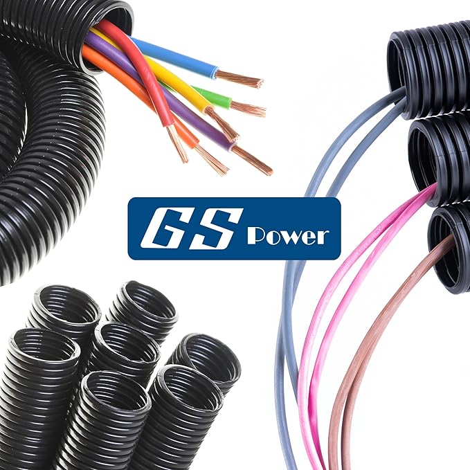 GS Power 1/4 Inch x 50ft Split Wire Loom Tubing, Split Cable Sleeve Cord Protector for Industrial Electrical Wires, Automotive Wire Cover Flexible, High Temperature Cable Conduit, Wrap