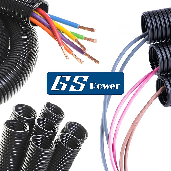 GS Power 1/2 Inch x 50ft Split Wire Loom Tubing, Split Cable Sleeve Cord Protector for Industrial Electrical Wires, Automotive Wire Cover Flexible, High Temperature Cable Conduit, Wrap