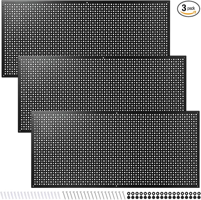 Peg Board, 3 Pack 16-Inch X 36-Inch Heavy Duty Steel Pegboard,Heavy Duty Black Pegboard for Walls, Garage, Workbench, Craft Room Tool Organization, Metal Pegboard Panels(Black)