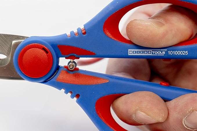 WEICON TOOLS Electrician scissors XL | Mulfifuntional Heavy Duty scissors for cutting, stripping and crimping | Easy all purpose cutting | with protective cover | ideal for copper and aluminium cables