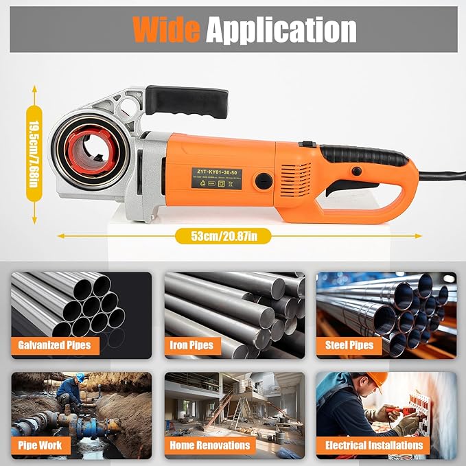 110V Electric Pipe Threader with 6 Dies 1/2"-2", Portable Pipe Treading Machine with All-copper Motor, Hand-held Pipe Treading Kit with Carrying Case for Galvanized pipe, Iron & Steel Pipes, 2300W