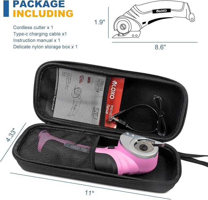 VLOXO Cordless Electric Scissors, Cardboard Cutter with Safety Lock 4.2V Electric Mini Cutter Power Rotary Scissors for Leather Felt Rug Box with Storage Box Pink