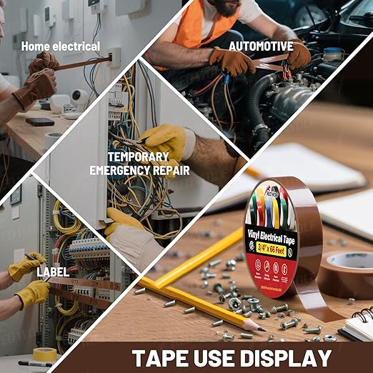 RED WOLF 10 Pack Brown Electrical Tape 3/4 Inch x 66 Ft Industrial Grade UL/CSA Listed 7 Mil Thick Flame Retardant High Temp Waterproof Electrical PVC Tape Electric Super Vinyl Rated 600V
