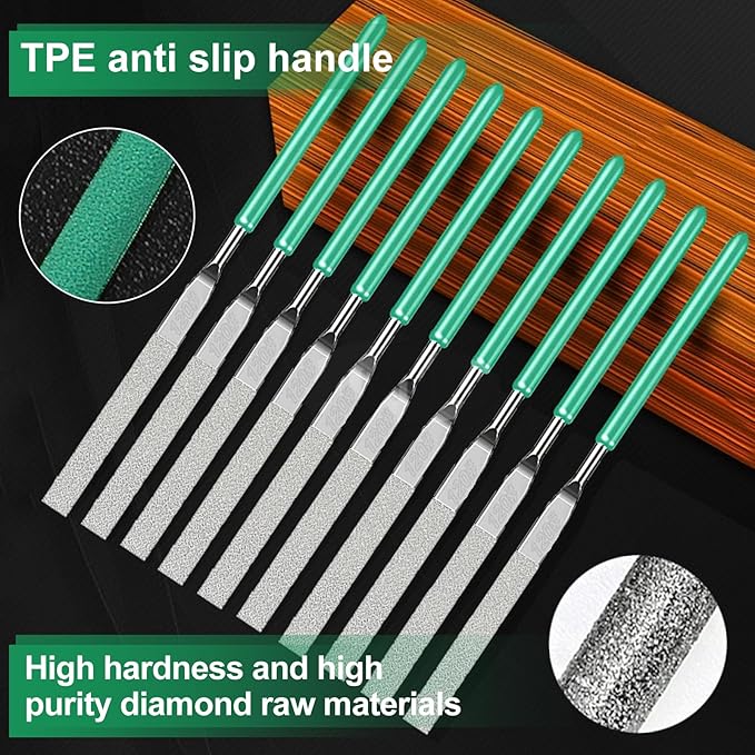 10PCS Diamond Files Flat Set,Precision Needle File Set,Super Hard Black Nickel Coated Alloy File,Diamond Coated Files for Filing Metal,Ceramic,Stone,Jewelry,Glass.120 Grit,5×180mm