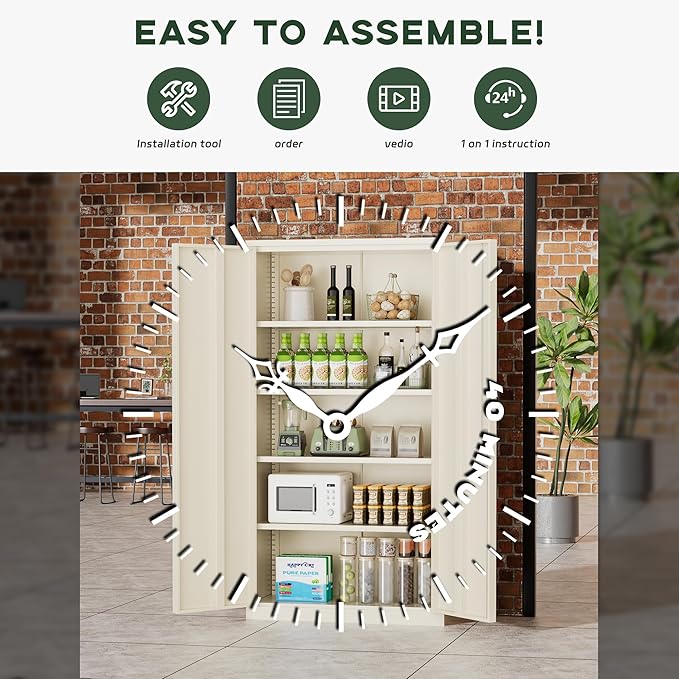 Greenvelly Metal Garage Storage Cabinet with Locking Doors, 72" Grey Lockable Storage Cabinet with Adjustable Shelves, Steel Tool Cabinets,Metal File Cabinet for Home Office, Garage (36" W x 18" D)