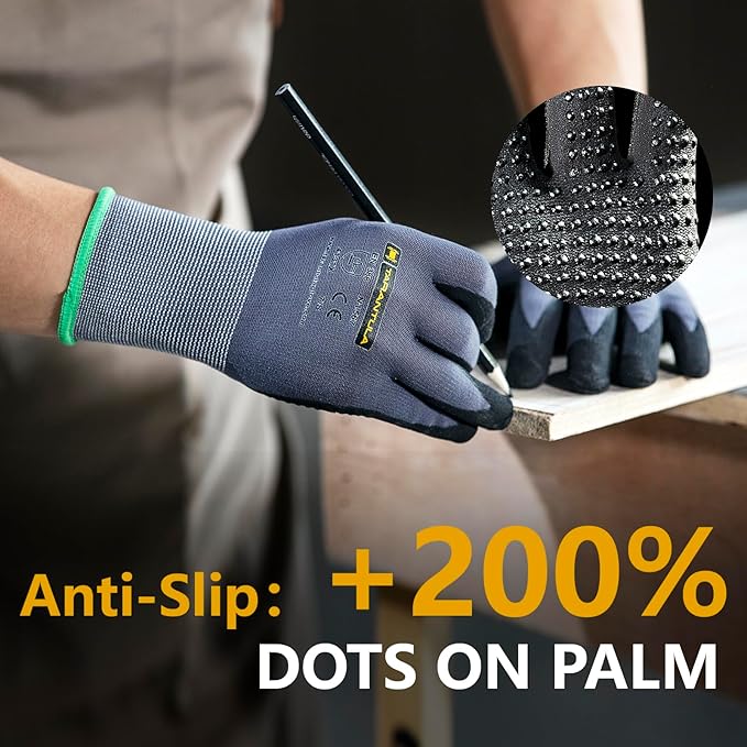 Tarantula Safety Work Gloves MicroFoam Nitrile Coated 24 Pairs,Endurance Seamless Knit Nylon,Dots on Palm,Dot Grip Gloves,X-Lagre