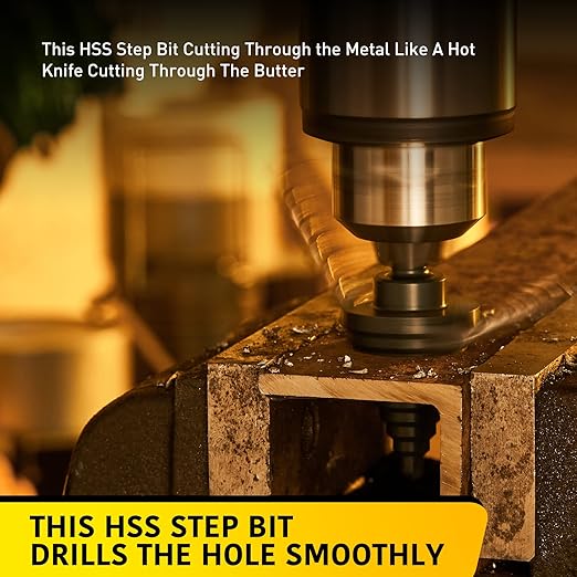 10 Sizes Step Drill Bit for Metal Sheet, 1/4 to 1-3/8 Inches High Speed Steel Drill Cone Bits for Hole Drilling Cutting, HSS Multi Size Hole Stepped Up Unibit