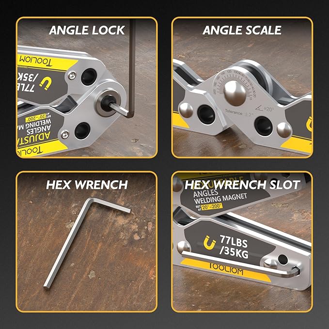 TOOLIOM Adjustable Angle 20°-200° Welding Magnets,Magnetic Pull Force 77 LBs Welding Holder Welding Accessories