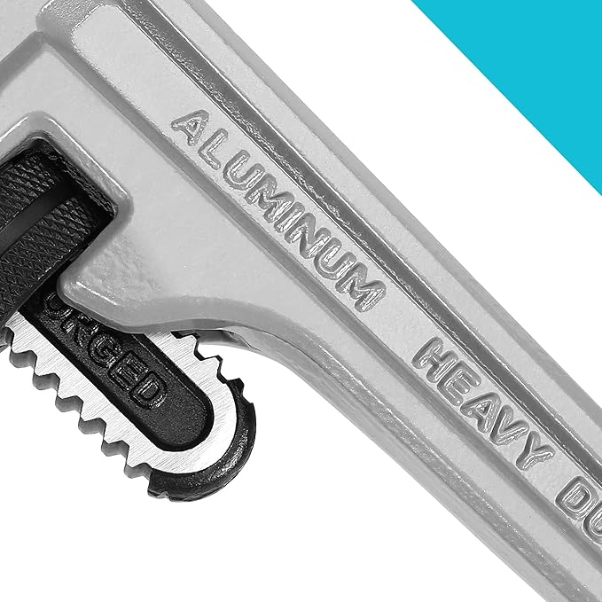 DURATECH 10-inch Heavy Duty Aluminum Straight Pipe Wrench, Adjustable Plumbing Wrench, Drop Forged, Exceed GGG standard
