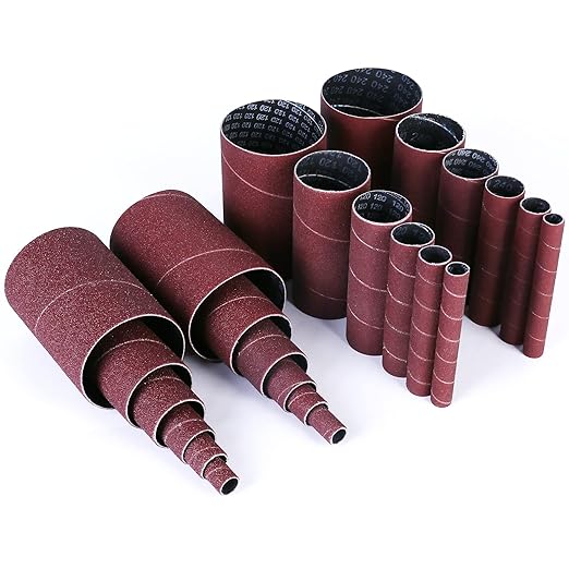 LotFancy 24PCS Spindle Sander Sleeves, Sanding Sleeves for Oscillating Sander, 60 80 120 240 Assorted Grit Sandpaper, 4-1/2” Length, 1/2”, 3/4”, 1”, 1-1/2”, 2”, 3” Diameter