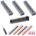 Terminal Block (4 Sets) 4Pcs 12 Positions Dual Row 600V 15A Screw Terminal Strip Blocks with Cover&4Pcs Pre-Insulated Barrier Termina Block Strip&48Pcs Insulated Fork Wire Connector