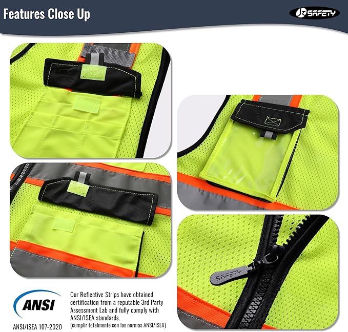 JKSafety Hi Vis Reflective Safety Vests for Men Women High Visibility Vest with Pockets Mesh Fabric Construction Safety Apparel Neon Vest for Work (220-Yellow 3XL)