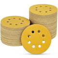 100PCS 5 Inch 8 Hole Sanding Discs 600 Grit,Gold Round Hook and Loop Sandpaper for Random Orbital Sander
