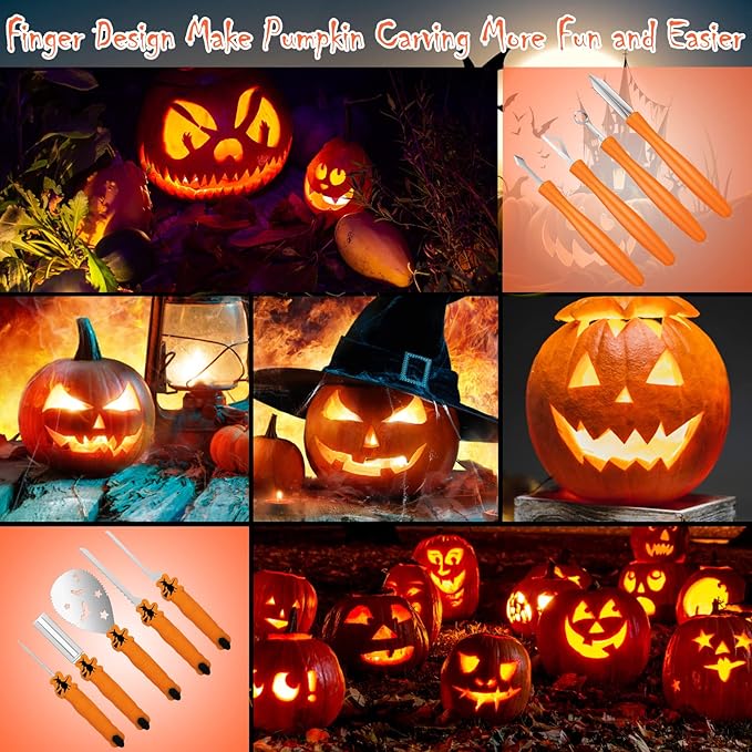 Pumpkin Carving Kit Tools Halloween, Professional Heavy Duty Carving Set, Stainless Steel Sculpting Tool Carving Knife for Halloween Decoration Jack-O-Lanterns, Gift for Halloween(9PCS)