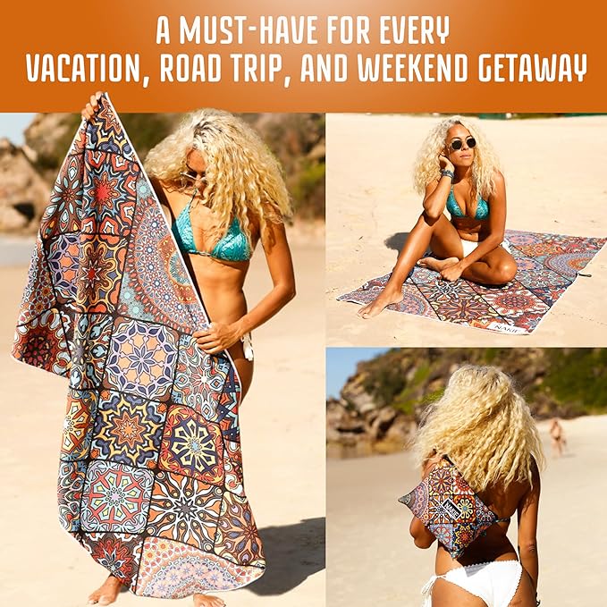 Sand Free Beach Towel, Quick Dry, Lightweight and Compact with Storage Bag, 160x90cm, Made from Recycled Bottles for Beach, Pool, Travel, Swimming and Outdoor Use