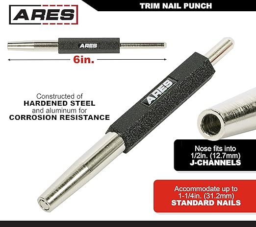 ARES 10115 – 6-Inch Trim Nail Punch – Black Nail Punch Drives Trim Nails While Protecting Finish and Hands – for Use with Trim Nails Up to 1-1/4-Inch (31.2mm)
