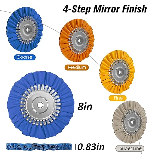 8" Airway Buffing Wheel, 9Pcs Aluminum Wheel Polishing Kit in Diameter 5/8 inch Arbor Hole, Polishing Compound and Aluminum Metal Polishing Wheel Kit for Angle Grinder Mirror Finish