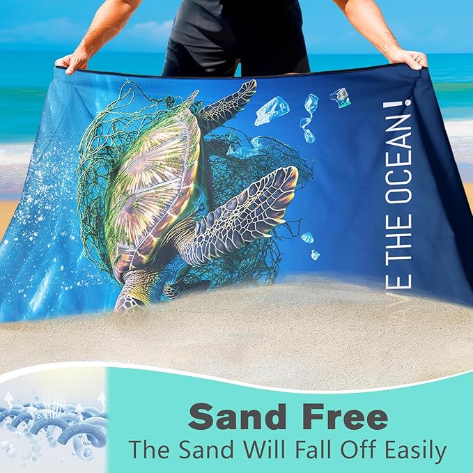 Protect Marine Life Beach Towel Oversized 36" x 72", Thin Lightweight Sand Free Quick Dry Microfiber Towel for Swimming Pool Cruise Camping Travel