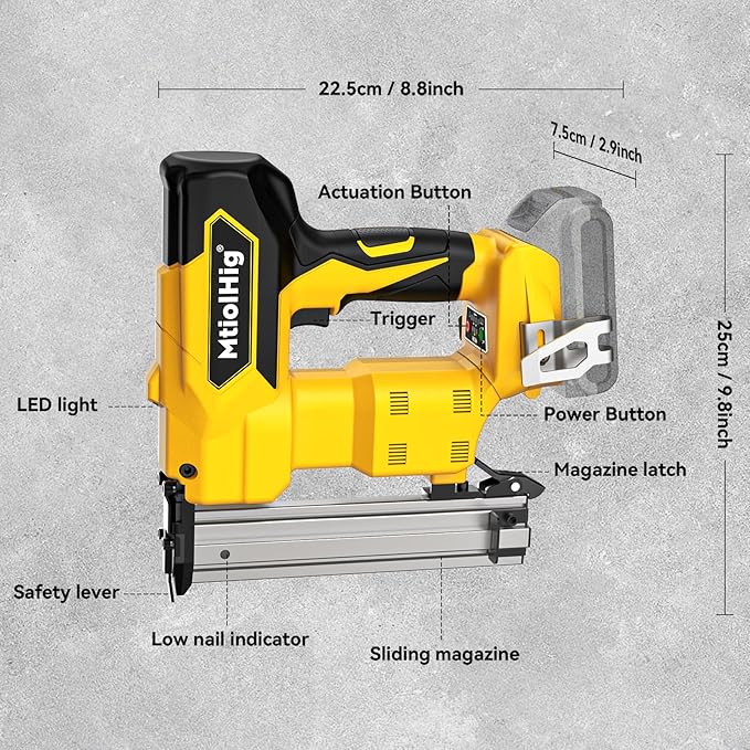 Cordless 18GA Brad Nailer Compatible with Dewalt 20V Max, 18 Gauge Nail Gun with 1000 Nials for Wood Carpentry, Brushless, 2 Mode, 5/8 to 1-1/4 Inch, Tool Only