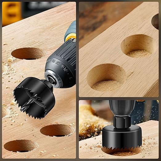 6PCS Hole Saw Kit, Hole Saw Set Includes 4 Sizes 1-1/4" to 2-1/8"(32-54mm), Mandrels and Hex Key，High Quality Hard Carbon Steel Hole Saw for Soft Wood, PVC Board, Plywood
