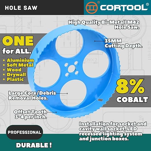 6-1/8 Inch Hole Saw with Arbor for Metal and Wood Cutting, Bi-Metal Hole Cutter, 6-1/8" Hole Saw Kit for Drywall, Wood, PVC Boards, Fiberglass and Vent Pipes
