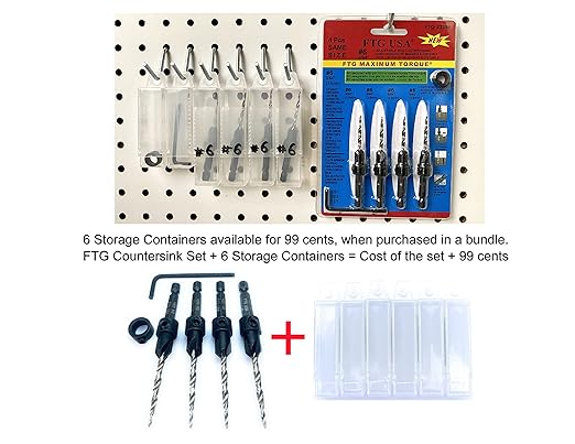 FTG USA Countersink Drill Bit Set 4 Pc #6 (9/64") Wood Bit, Tapered Bit, Stop Collar, Hex Wrench for Woodworking