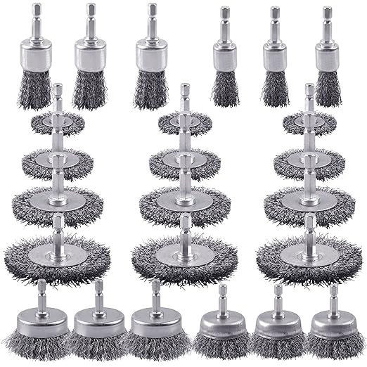 Rocaris 24 PCS Wire Wheel Brush for Drill , Carbon Steel Drill Wire Brush Set with 1/4-Inch Hex Shank for Rust Removal, Corrosion and Scrub Surfaces