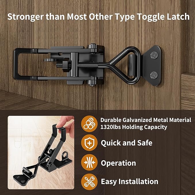 4Pack Heavy Duty Toggle Clamp Latch,4003 Style 1320lbs Capacity Pull Clamp Black Adjustable Quick Release Hasp Clamps for Smoker Cabinet Boxes Case Trunk Jig,Metal Toggle Latch Catch Set