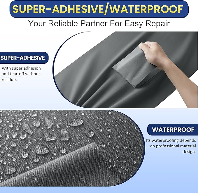 Self-Adhesive Canvas Repair Tape, 4" x 79" Waterproof Canvas Repair Patch, Fabric Patch Repairs Kit for Furniture, Tents, Sunbrellas, Boat Covers Awnings, Couches, Clothes, Bags Dark Gray