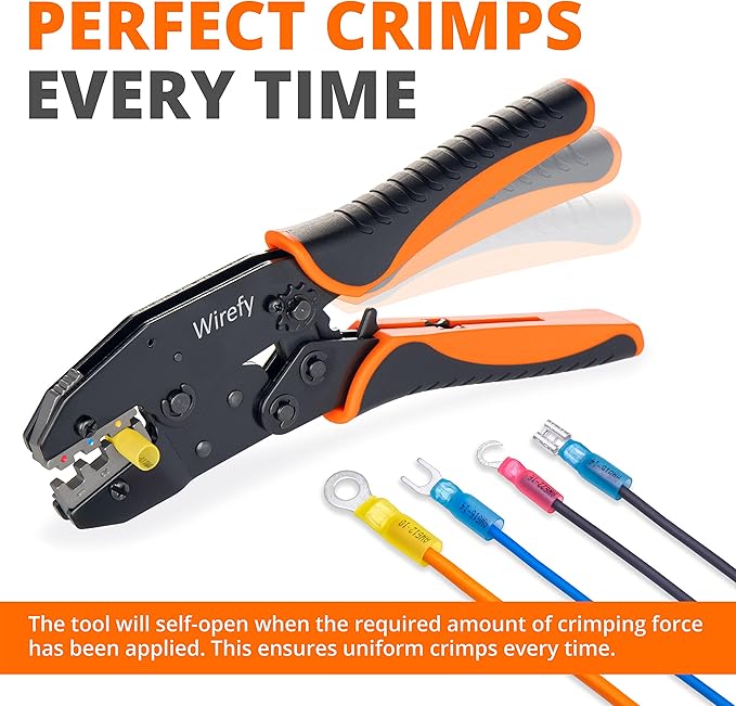 Wirefy Crimping Tool For Heat Shrink Connectors - Ratcheting Wire Crimper - Crimping Pliers - Ratchet Terminal Crimper - Wire Crimp Tool for Your Kit