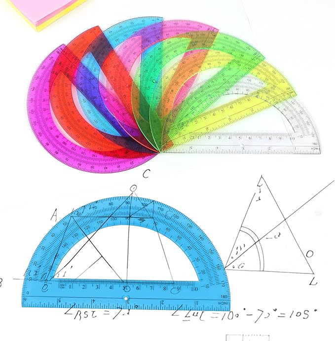 Plastic Protractor Math Protractors 180 Degrees for Geometry Classroom Student School Office Supplies, 6 Inch, Pack of 2 (Red)