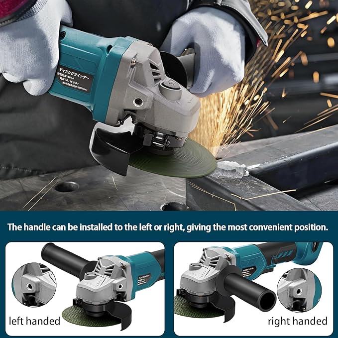 Angle Grinder, 4inch Cordless Angle Grinder, 18V/21V Grinder with 4000mAh Battery, 12000RMP Power Grinder Compatible with Makita Battery, Cutting/Deburring Grinder Tool