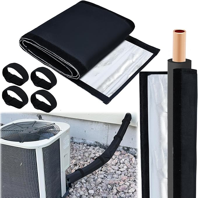3 Layers HVAC Copper Pipe Insulation Cover Protector Outdoor 600D Oxford AC Copper Line Insulation Sleeve Wrap for Outside 72x10.2Inch with 4 Adjustable Straps for Central Air Conditioning Mini Splits