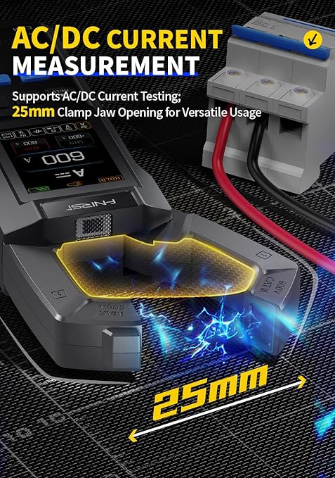【Newly Upgraded】 FNRSI DMC-100 10000-Count True RMS Clamp Meter, 600A AC/DC Current & 750V Voltage Tester, NCV Detection, Temperature, Color Screen with Waveform, Power Meter, Type-C Rechargeable