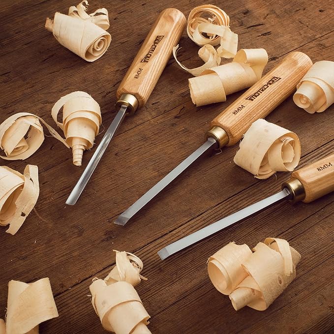 12-Pieces Woodworking Wood Carving Tools Chisel Set with Canvas Bag, Razor Sharp CR-V 60 Steel Blades