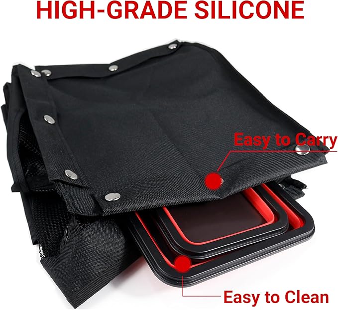 Collapsible Magnetic Parts Tray Set, Magnetic Tray for Mechanic's, 3 Different Size Tool Trays for Small Metal Parts, Cool Mechanic Tools, Cool Gifts for Mechanic (Red)