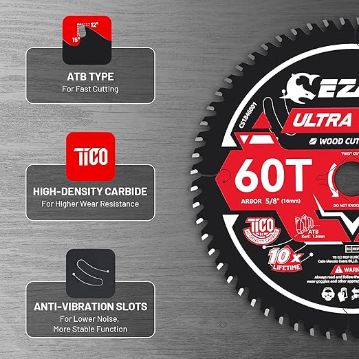 EZARC 7-1/4 Inch Circular Saw Blades 60T - Ultra Finish Wood Cutting Blade, Ultra-Thin 1.5mm Kerf, Non-Stick Coating, 2 Pack