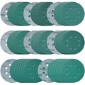 5 Inch 8 Hole 80 Pcs Sanding Discs Set Heavy-Duty Hook and Loop 60 80 100 120 150 180 240 320 Grit Polyester Green Film Backed Sandpaper Wet Dry Sanding Disc for Random Orbital Sander