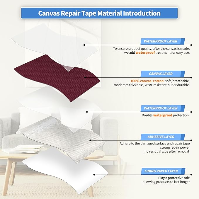KING MOUNTAIN Canvas Repair Tape,Outdoor Gear Patch, 12×60 Inches,Waterproof,Self-Adhesive for Repairing Boat Covers,Sun Shades,Sofas,Tents,Lounge Chairs,Awnings (Burgundy)