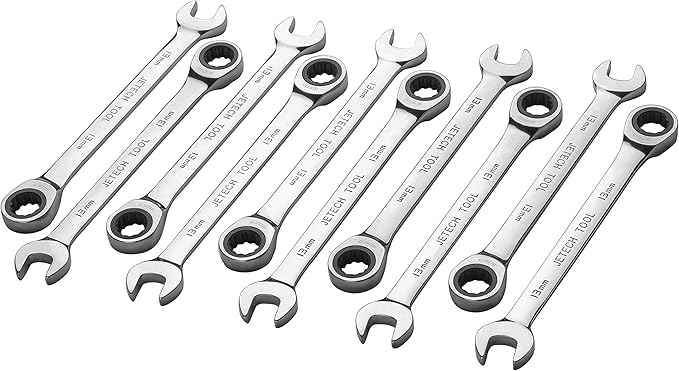 Jetech 13mm Ratcheting Combination Wrench (10 Pack), Industrial Grade Gear Spanners with 12-Point Design, 72-Tooth Ratchet, Made with Forged and Heat-Treated Cr-V Steel in Chrome Plating, Metric