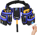 Tool Belt,Magnetic Tool Pouch,27-Pockets Heavy Duty Padded Tool Belts for Men,Detachable & Adjustable Tool Pouch Bag for Electrician,Carpenter,Construction,Work Apron,Utility Belt,Black,Blue