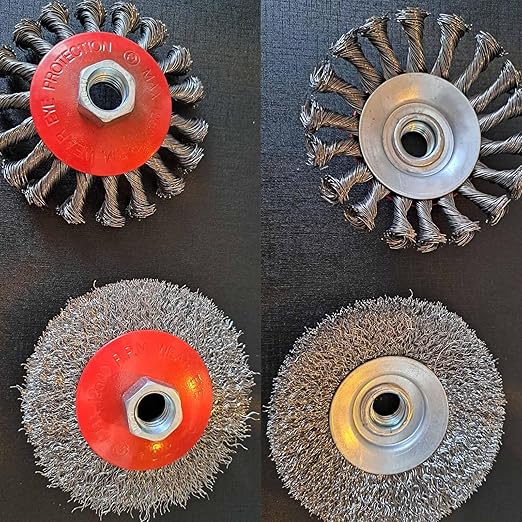Wire Wheel Brush Set for 4-1/2" Angle Grinders, 3 & 4 Inch, 5/8-11 Thread, Knotted & Crimped Wire, 4-Pack,for Removing Rust, Paint,Corrosion, Burrs, Scales