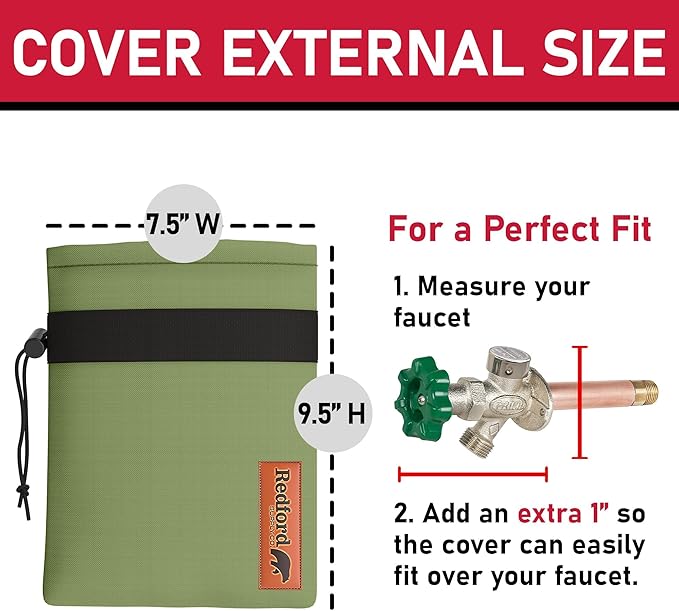 Redford Supply Co. Cold Snap (0F) 2 Pack Outdoor Faucet Covers for Winter Freeze Protection, 7.5"W x 9.5"H, Foam Spigot Insulated Cover, Outside Pipe Protection, Hose Bib (Green)