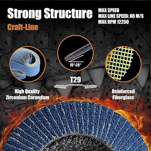 Merryland Flap Disc 5 inch Metal for Angle Grinder, 5inch 60 Grit T29 Flap Wheel 20 Pack, Blue Zirconium Corundum INOX Stainless Steel Iron Universal, Craft-Line FC1108314-20