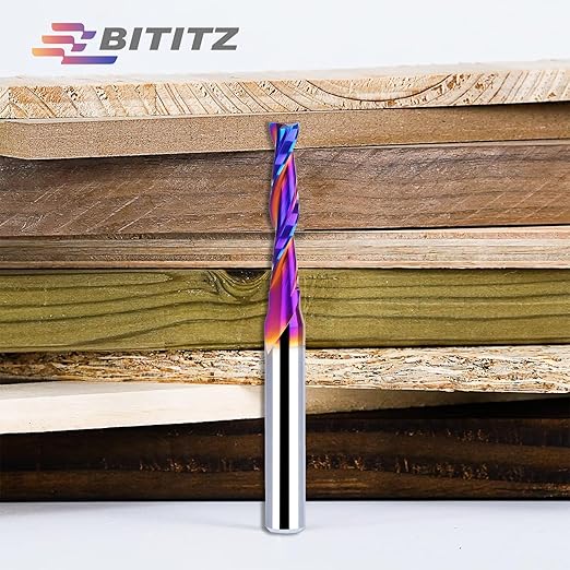 Upcut Spiral Router Bit 1/4 Inch Shank 3/16 Inch Cutting Diameter 1 inch Cutting Length with Extra Long Life Coating CNC Router Bits End Mill for Wood Cutting, Slot Mortise, Engraving