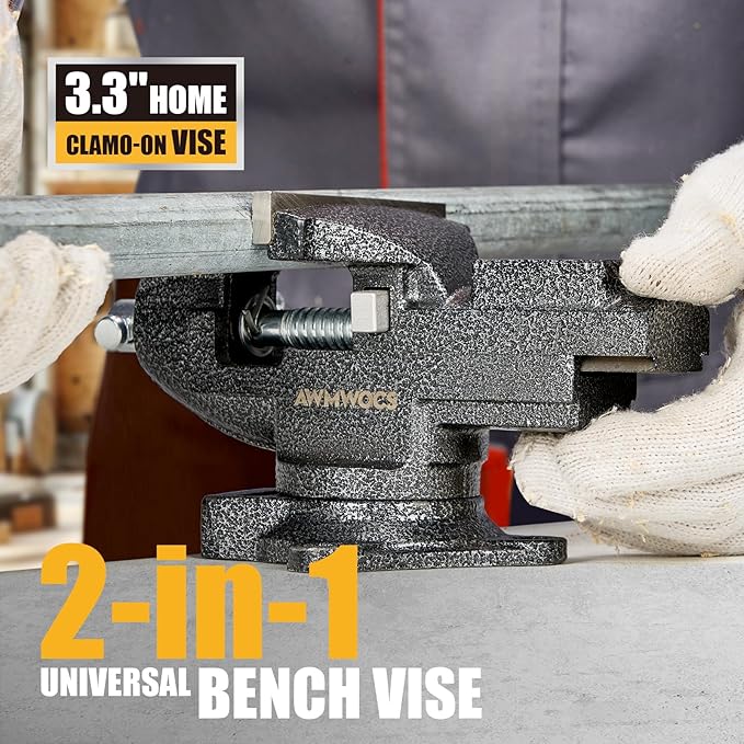 Dual-Purpose Combined Bench Vise, 3.3 Inch Table Vise, Universal Rotate 360° Work Clamp-On Vise,Table Vice With Quick Adjustment for Woodworking, Drilling, Sawing, Metal Working and DIY