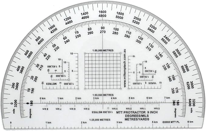 Degrees Mils Meters Yards Protractors
