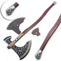 SHINY CRAFTS ® Hand-Forged Bearded Viking Axe – Inspired by Kratos Viking Axe Design Steel Hatchet with Leather Sheath & Wood Handle (VBA-26)